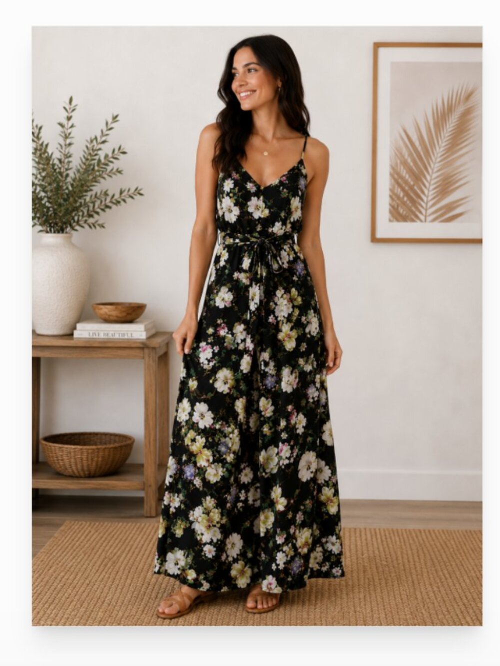 Lovposh size S floral wrap mini maxi overlay lace insert T strap maxi dress EUC